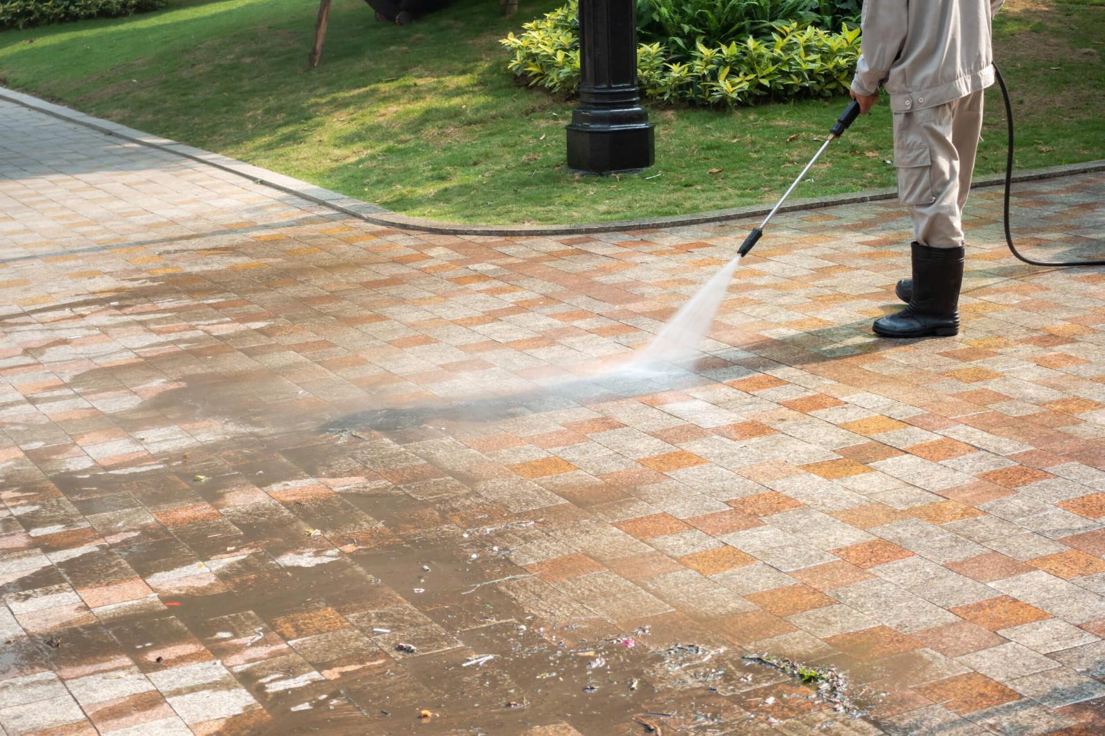 Stone being pressure washed, in Central Wisconsin